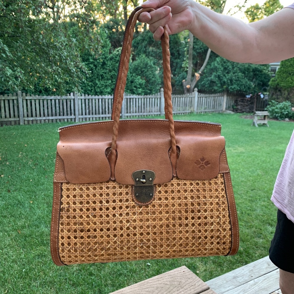 Patricia Nash leather Vienna wicker satchel bag